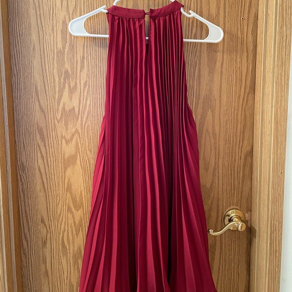 Pink Lily- Burgundy Pleated Halter Dress - Picture 3 of 4